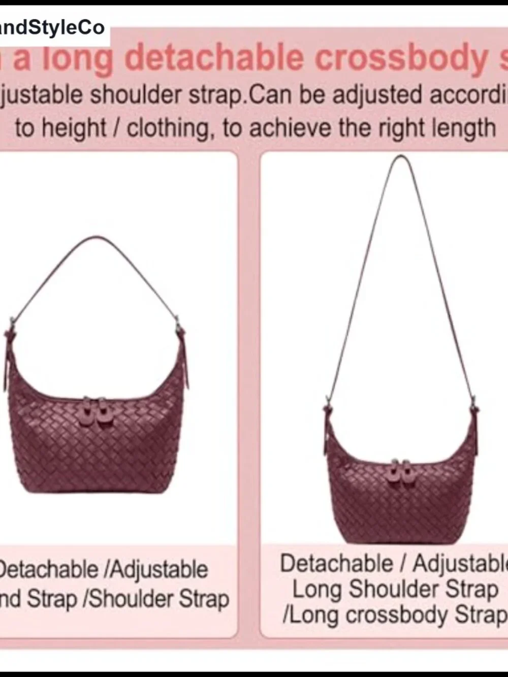 Woven Soft Synthetic Leather Hobo Shoulder Bag Crossbody Adjustable Strap